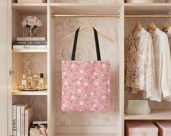 Preppy Pink Floral Tote Bag: Eco-Friendly Shoulder Purse