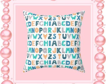 Alphabet Pattern Pillow | Teal Coral Gray ABC Square Throw Pillow