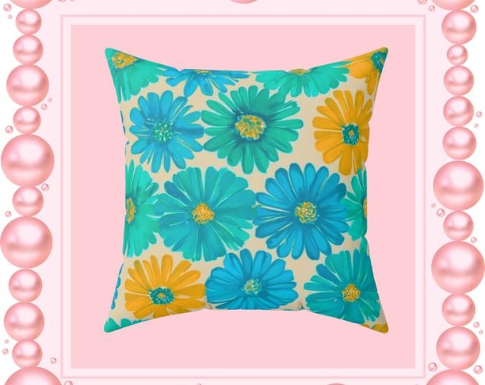 Lapis Lazuli Floral Pillow: Spun Polyester Spring Accent Cushion