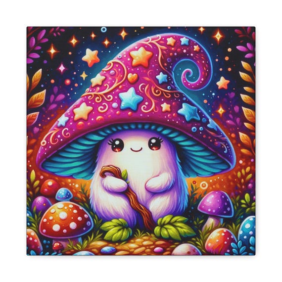 Mushroom Canvas Wall Art: Whimsical Fantasy Home Decor (14x14)