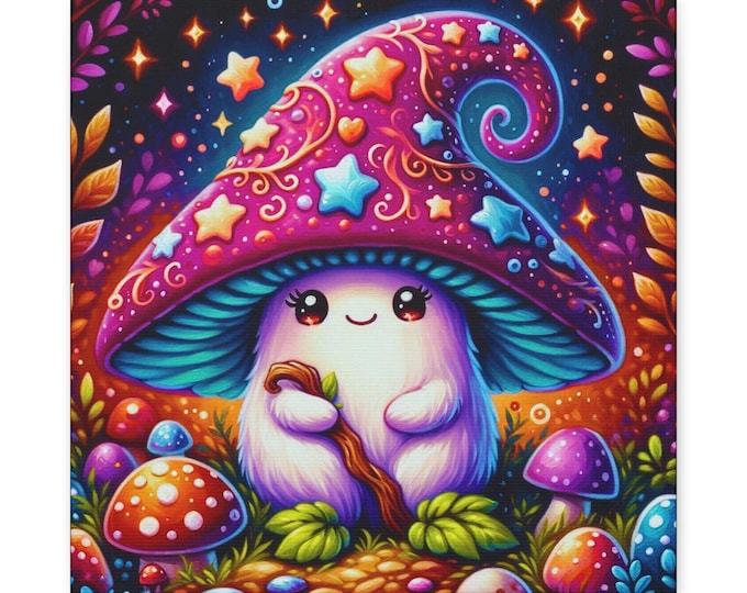 Mushroom Canvas Wall Art: Whimsical Fantasy Home Decor (14x14)