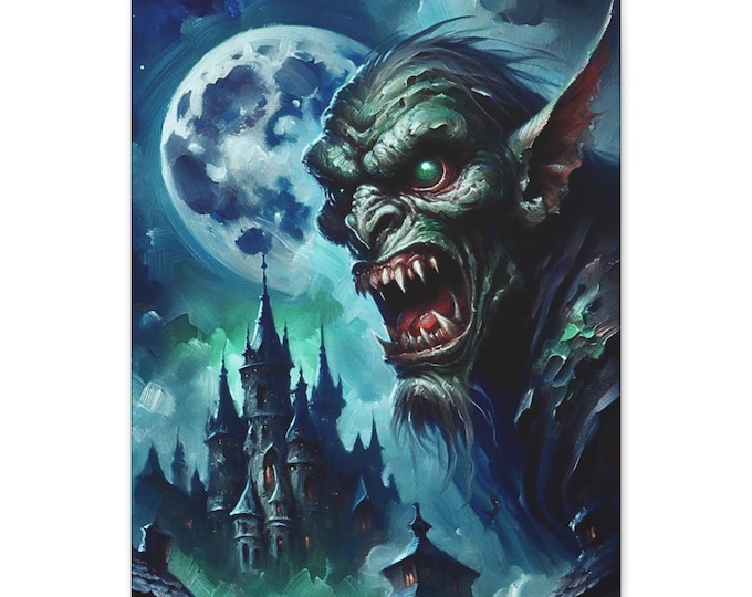 Gargoyle Canvas Wall Art: Gothic Horror Artwork, Halloween Decor (16x20)