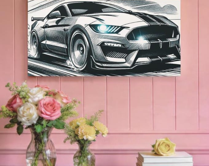 Sports Car Canvas Art: Raw Power Automotive Decor (30x15)
