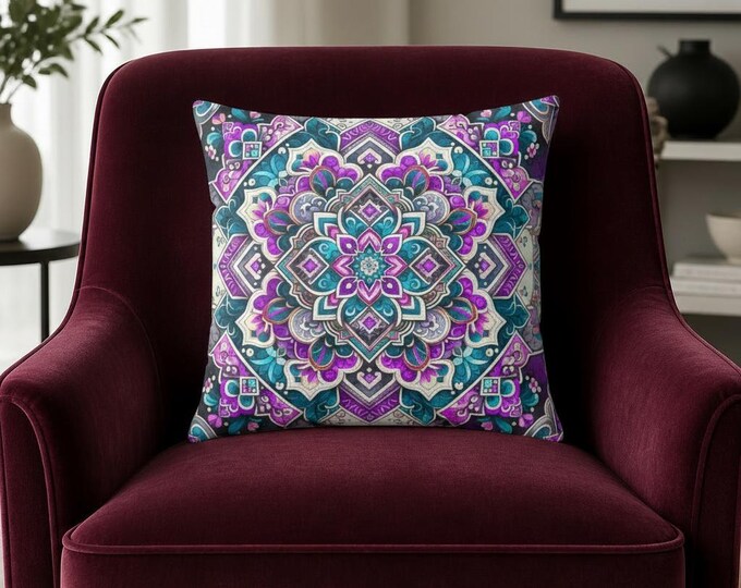 Mandala Twilight Throw Pillow: Boho Home Decor Accent - 16x16