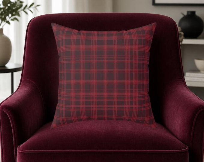 Barn Red Plaid Pillow: Rustic Farmhouse Throw Cushion