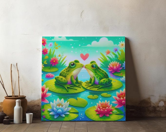 Frog Lovin' Matte Canvas Art, Animal Decor (14x14)