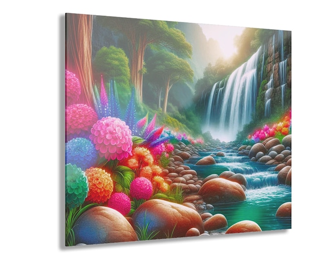 Whimsical Waterfall Landscape Acrylic Print | French Cleat Hanging