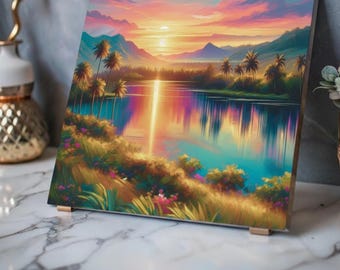 Tropical Palm Lake Acrylic Print | French Cleat Hanging