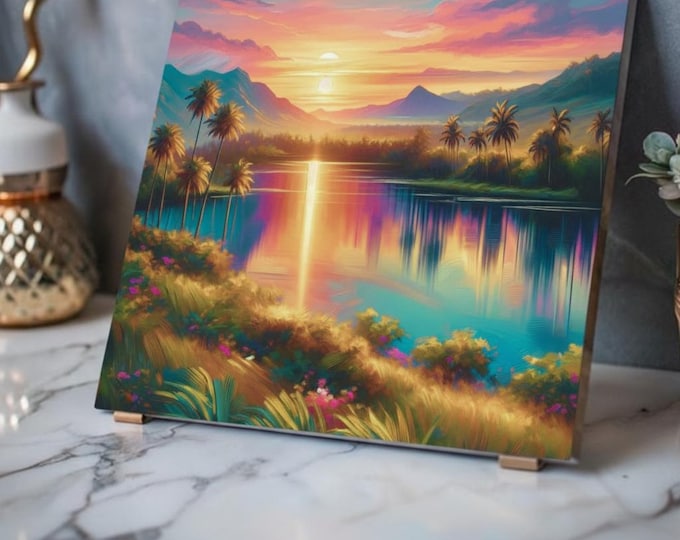 Tropical Palm Lake Acrylic Print | French Cleat Hanging