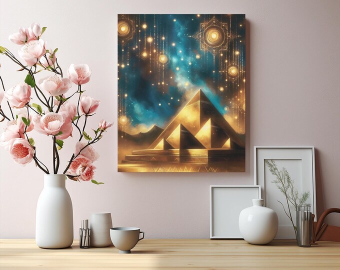 Celestial Pyramid Canvas Art: Cosmic Mystical Home Decor (16x20)