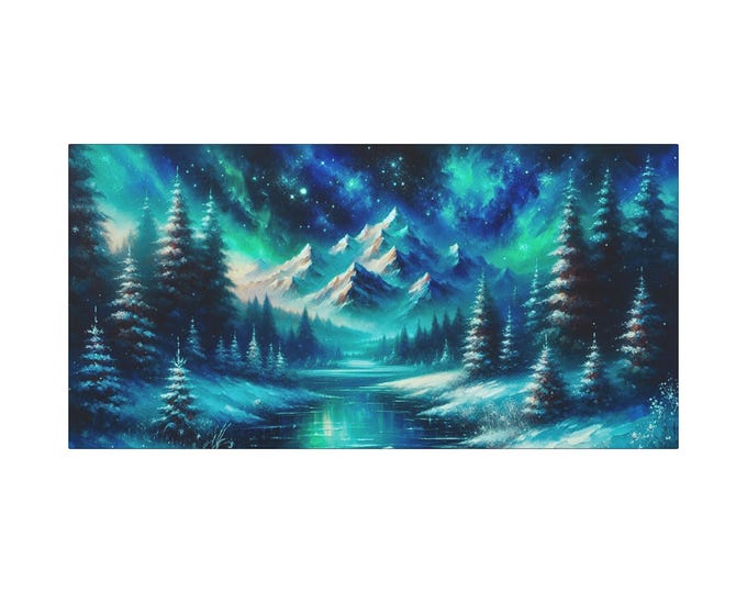 Featured listing image: Aurora Sky Mountainscape Matte Canvas Wall Art (30x15)