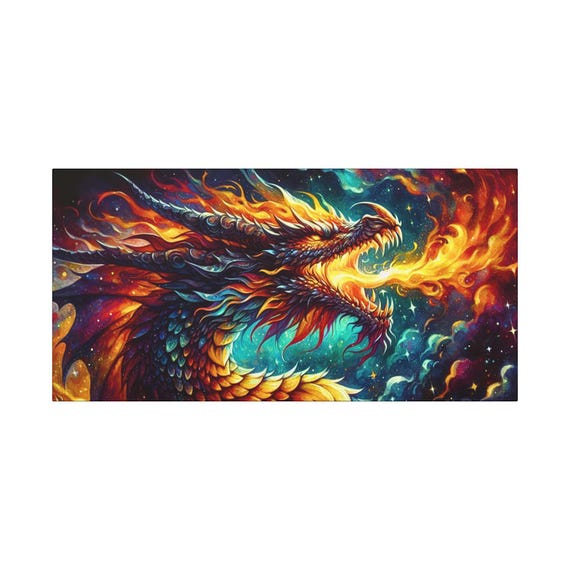 Starstew Dragon Canvas Art: Fantasy Home Decor, Dragon Lover Gift (30x15)