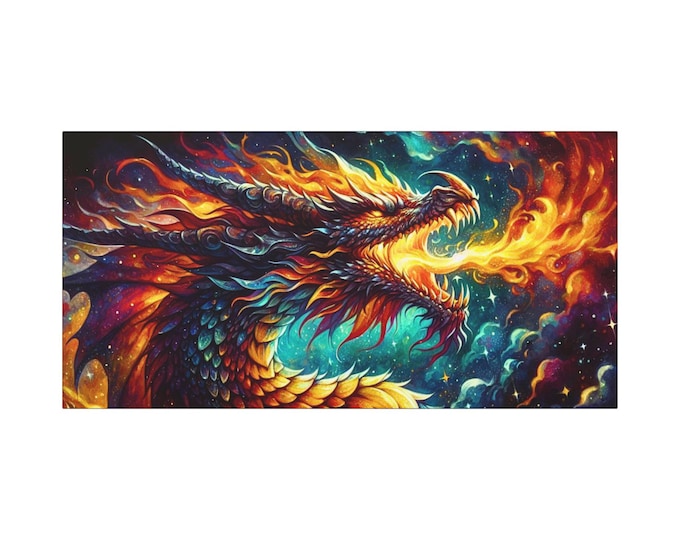 Starstew Dragon Canvas Art: Fantasy Home Decor, Dragon Lover Gift (30x15)