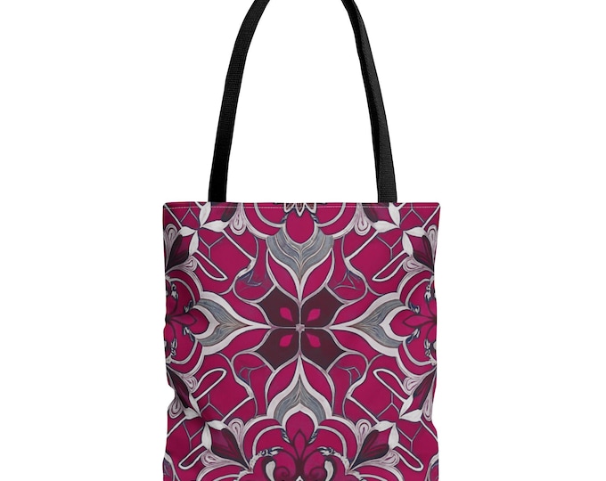 Pink Floral Geometric Tote Bag – Chic Everyday Carryall (16x16)