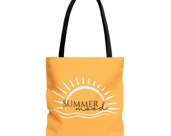 Summer Mood sun graphic Tote Bag | yellow beach vibes, ocean wave design