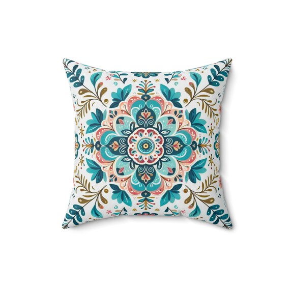 Bohemian Floral Square Pillow: Spun Polyester Couch Cushion