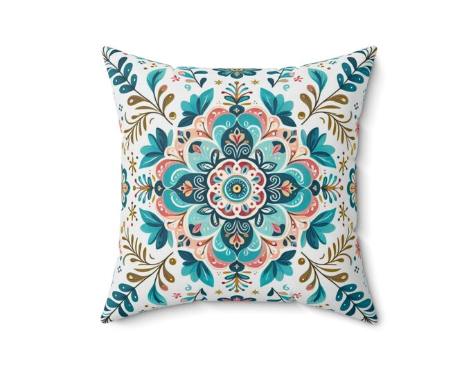 Bohemian Floral Square Pillow: Spun Polyester Couch Cushion