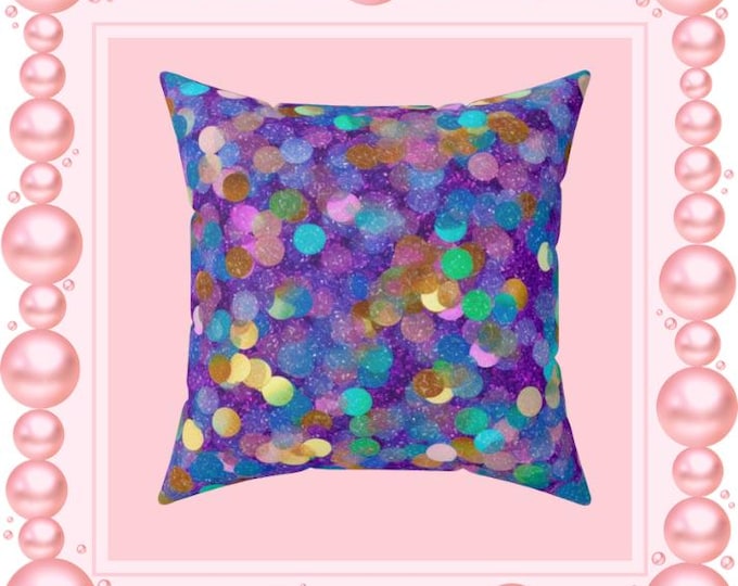Colorful Confetti Bokeh Pillow | Square Throw Pillow, Vibrant Polka Dot Decor