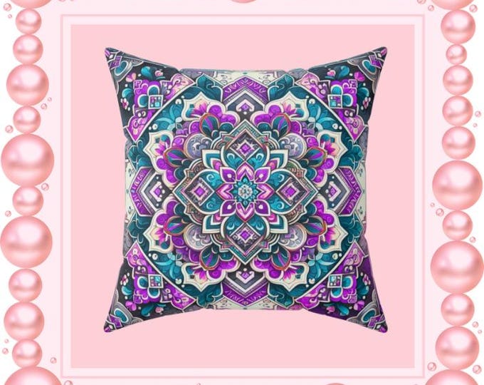 Mandala Twilight Throw Pillow: Boho Home Decor Accent - 16x16