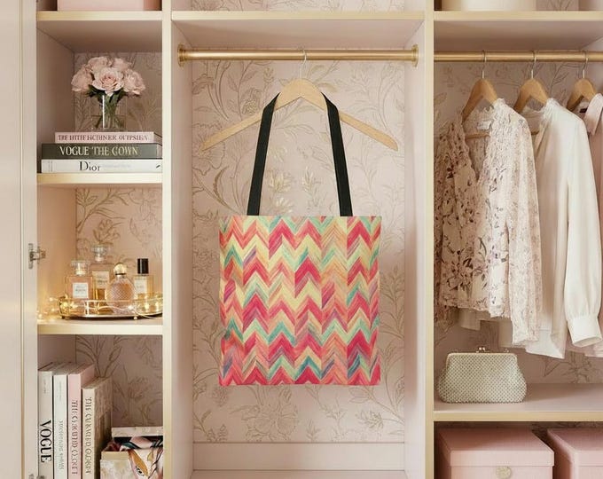 Chevron Waves Tote Bag | Colorful Geometrical Shoulder Carry-All