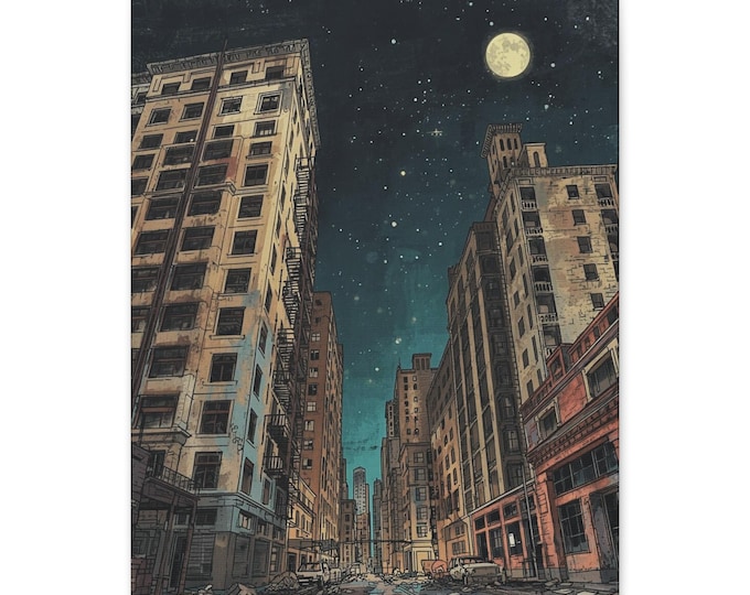 Apocalypse City Street Canvas | Urban Nightscape Matte Wall Art