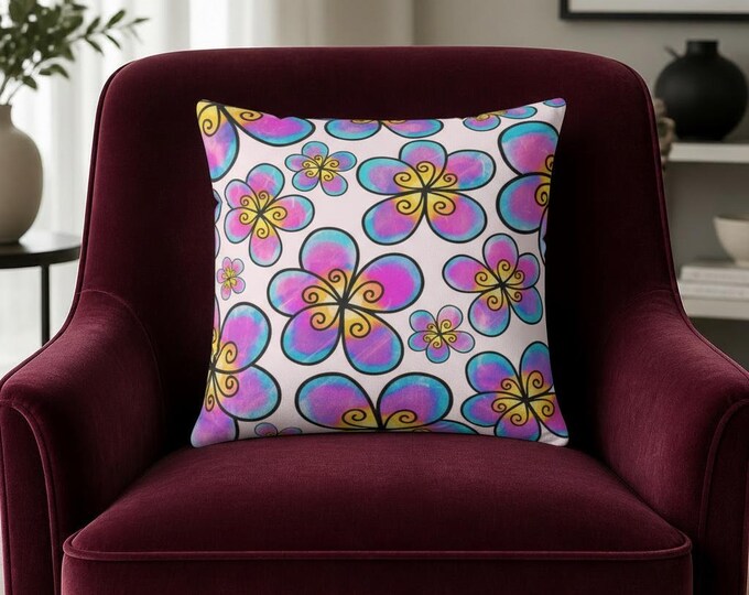 Colorful Retro Flower Pattern Pillow | Square Pillow