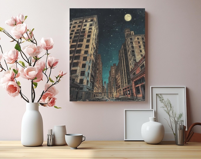 Apocalypse City Street Canvas | Urban Nightscape Matte Wall Art