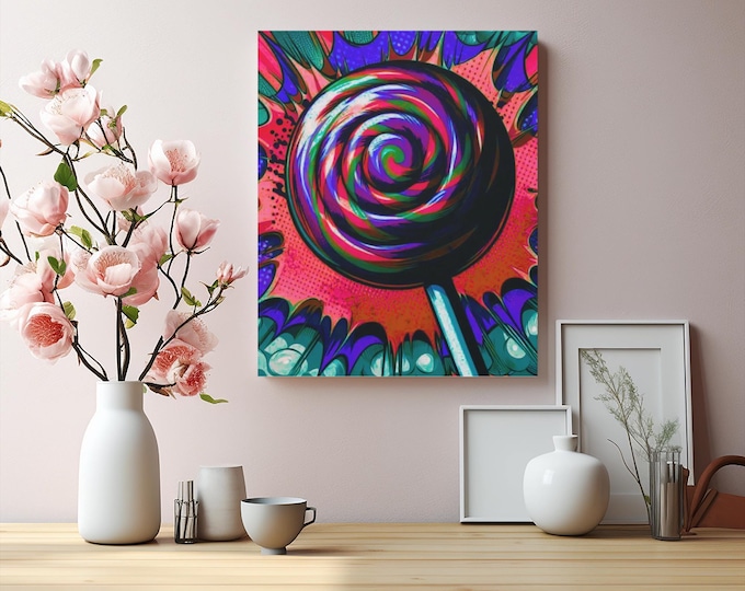 Abstract Lollipop Canvas Art, Psychedelic Pop Art, Game Room Decor