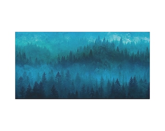Misty Blue Forest Abstract Landscape Watercolor Canvas