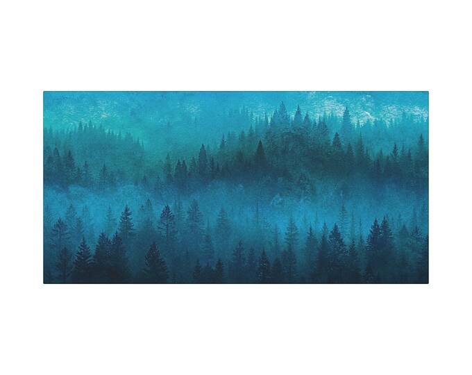 Misty Blue Forest Abstract Landscape Watercolor Canvas