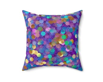 Colorful Confetti Bokeh Pillow | Square Throw Pillow, Vibrant Polka Dot Decor