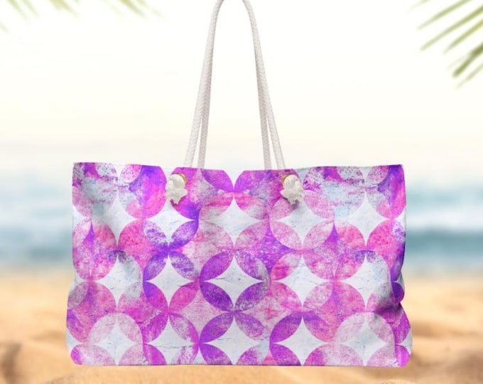 Foxy Fuchsia Weekender Bag | Geometric Pinkish Purple Travel Tote