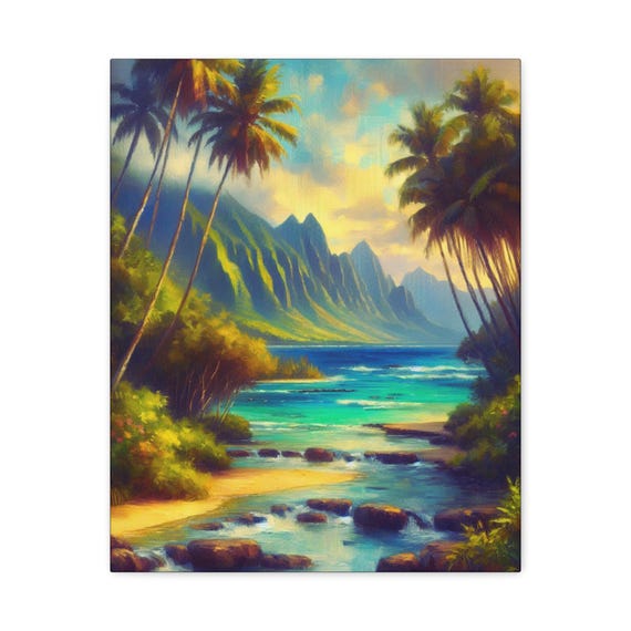 Tropical Lagoon Canvas Wall Art: Coastal Paradise Beach Decor (16x20)