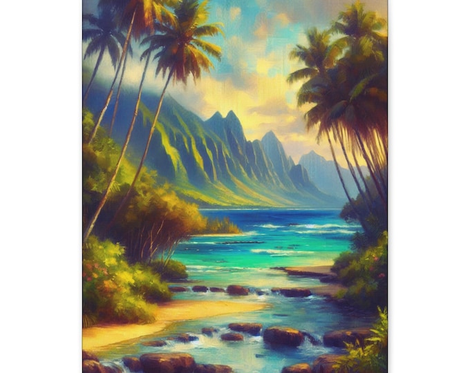 Tropical Lagoon Canvas Wall Art: Coastal Paradise Beach Decor (16x20)
