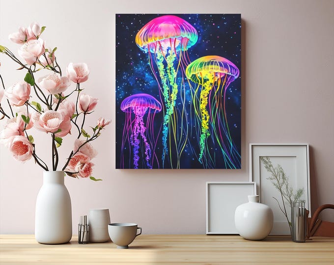 Sky Dancer Jellyfish Matte Canvas Home Accent 16x20 | Neon Aquatic Art