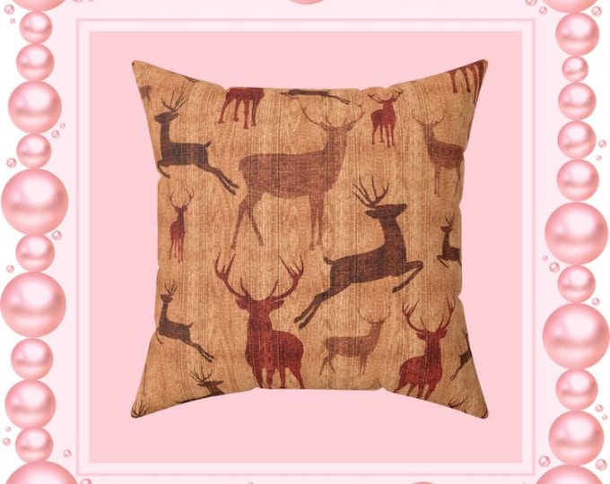 Rustic Deer Pillow: Cabin Decor Throw Pillow (16x16)