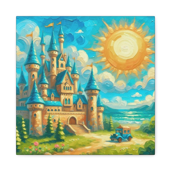 Prince Castle Canvas Wall Art: Whimsical Kids Room Decor (14x14)