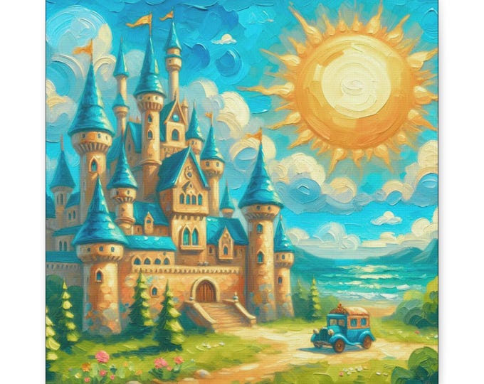 Prince Castle Canvas Wall Art: Whimsical Kids Room Decor (14x14)