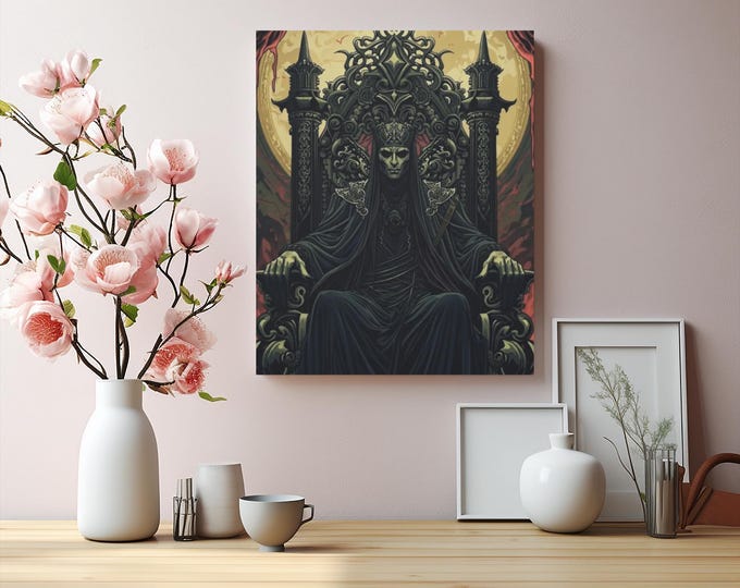 Gothic Eclipse Demon Canvas Art, Dark Fantasy Wall Decor (16x20)