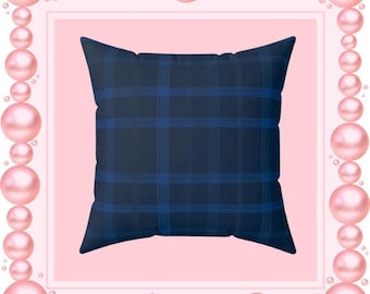 Midnight Blue Plaid Pillow: Spun Polyester Accent Throw Pillow