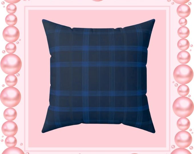 Midnight Blue Plaid Pillow: Spun Polyester Accent Throw Pillow