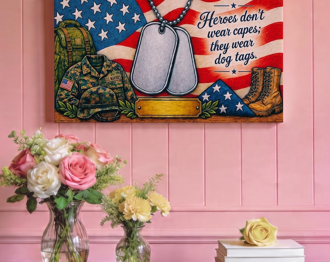 PERSONALIZE Marines Dog Tags Canvas Art | Patriotic Veteran Tribute (30x15)
