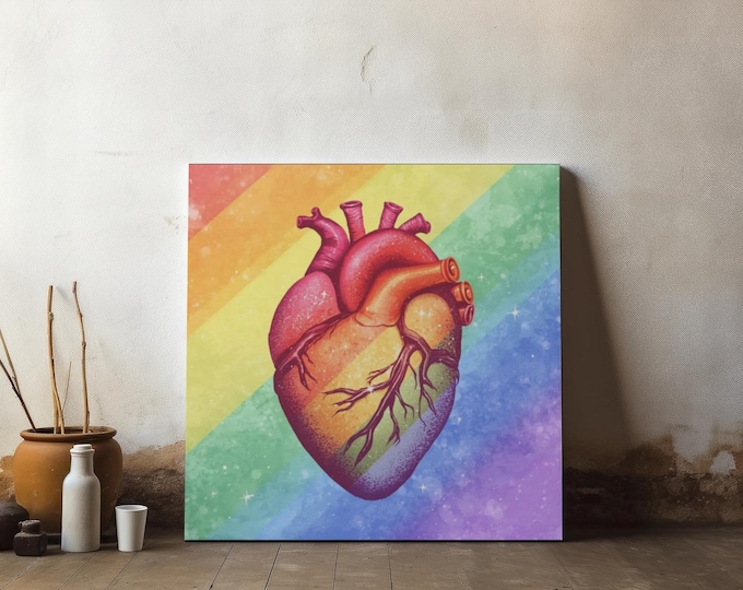 Pastel Rainbow Heart Canvas Wall Art: LGBTQ+ Home Decor