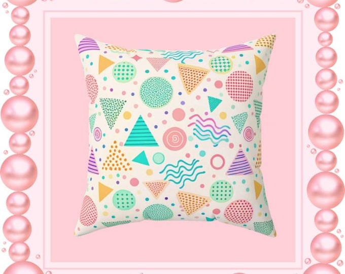 Pastel Memphis Geometric Pattern Pillow | Square Polyester Pillow