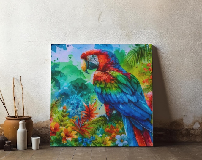 Majestic Parrot Canvas Wall Art: Tropical Home Decor, 14x14