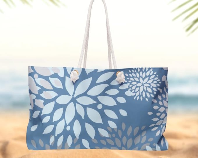Dahlia Burst Weekender Bag | Blue Floral Travel Tote