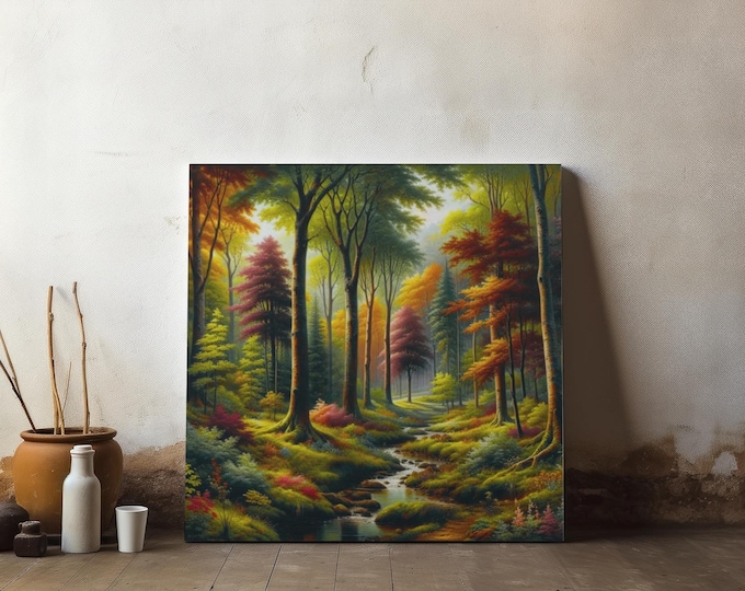 October's Hallmark Matte Canvas Wall Artwork | Tranquil Nature Decor, Botanical Artwork, Serene Forest Landscape
