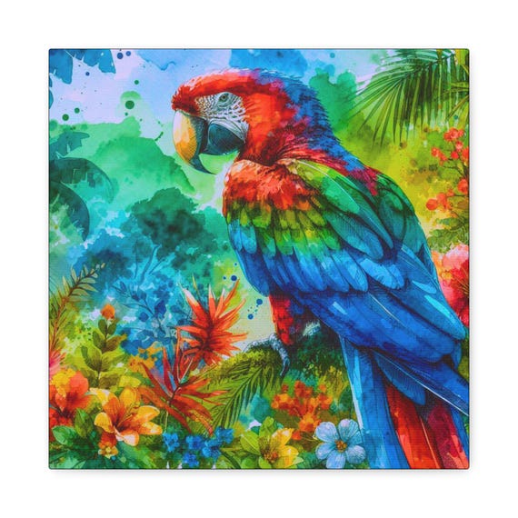 Majestic Parrot Canvas Wall Art: Tropical Home Decor, 14x14