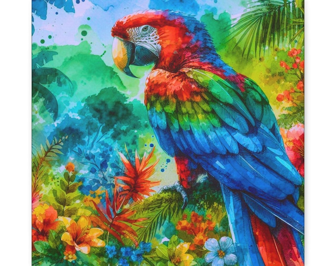 Majestic Parrot Canvas Wall Art: Tropical Home Decor, 14x14