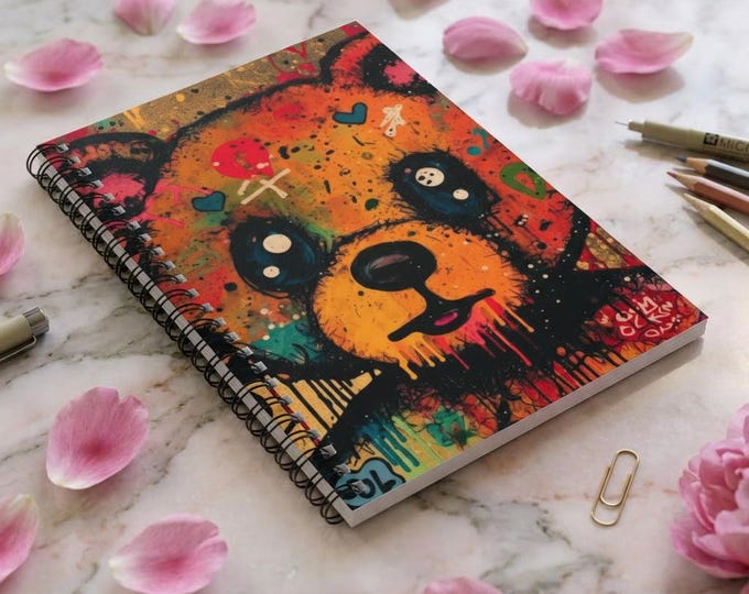 Graffiti Bear Face Spiral Notebook | Ruled Journal
